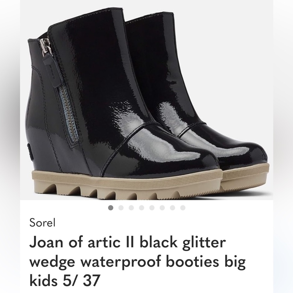 Sorel Black Patent sparkle ankle Booties Joan or Arctic wedge
